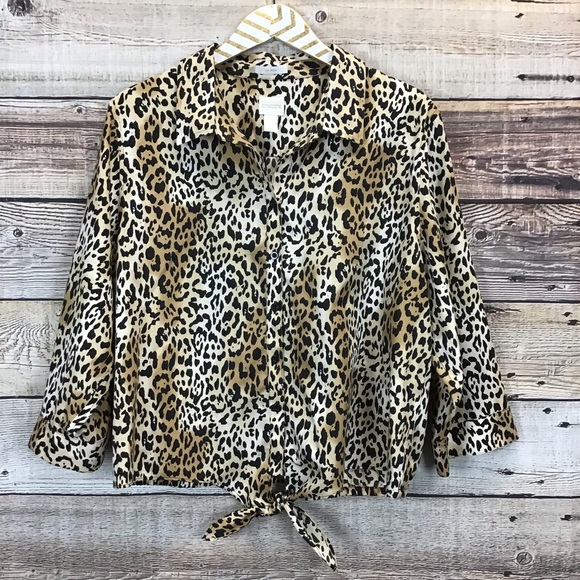 Chico's Tops - Chicos 3 Blouse Button Front Leopard Print Tie